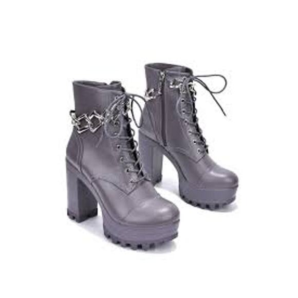 NEW CAPE ROBBIN WOMEN'S FELIX‎ CHAIN BLOCK HEEL LUG PLATFORM BOOTS PURPLE 7M - Picture 3 of 11